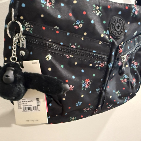 NWT Kipling Women's Izellah Crossbody Bag black floral 13"W hipster - Picture 2 of 4